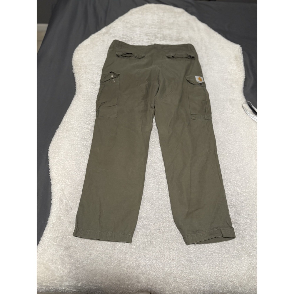 Carhartt WIP Mens Cargo Pants M Olive Green Double Knee Ripstop Distressed - Picture 2 of 7